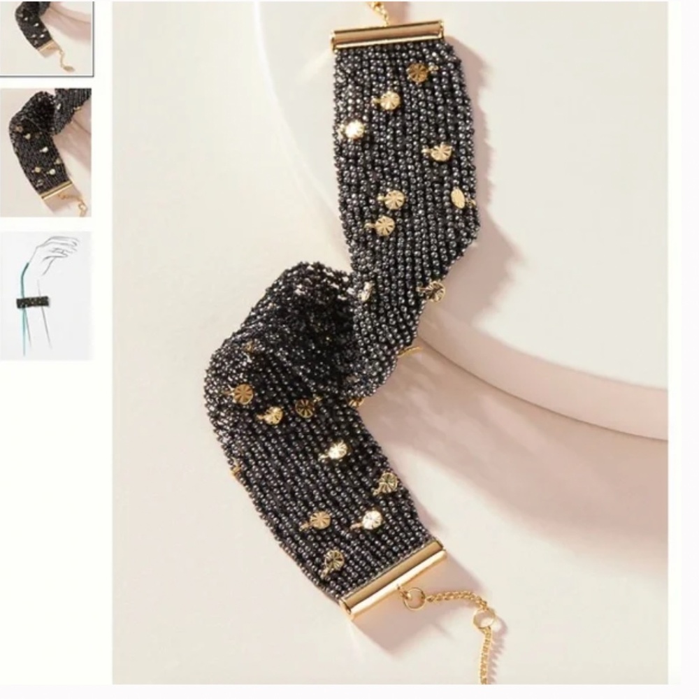 Waterfall Beaded Mesh Boho Peasant Modern Hipster Hippie Art Deco Farm Bracelet